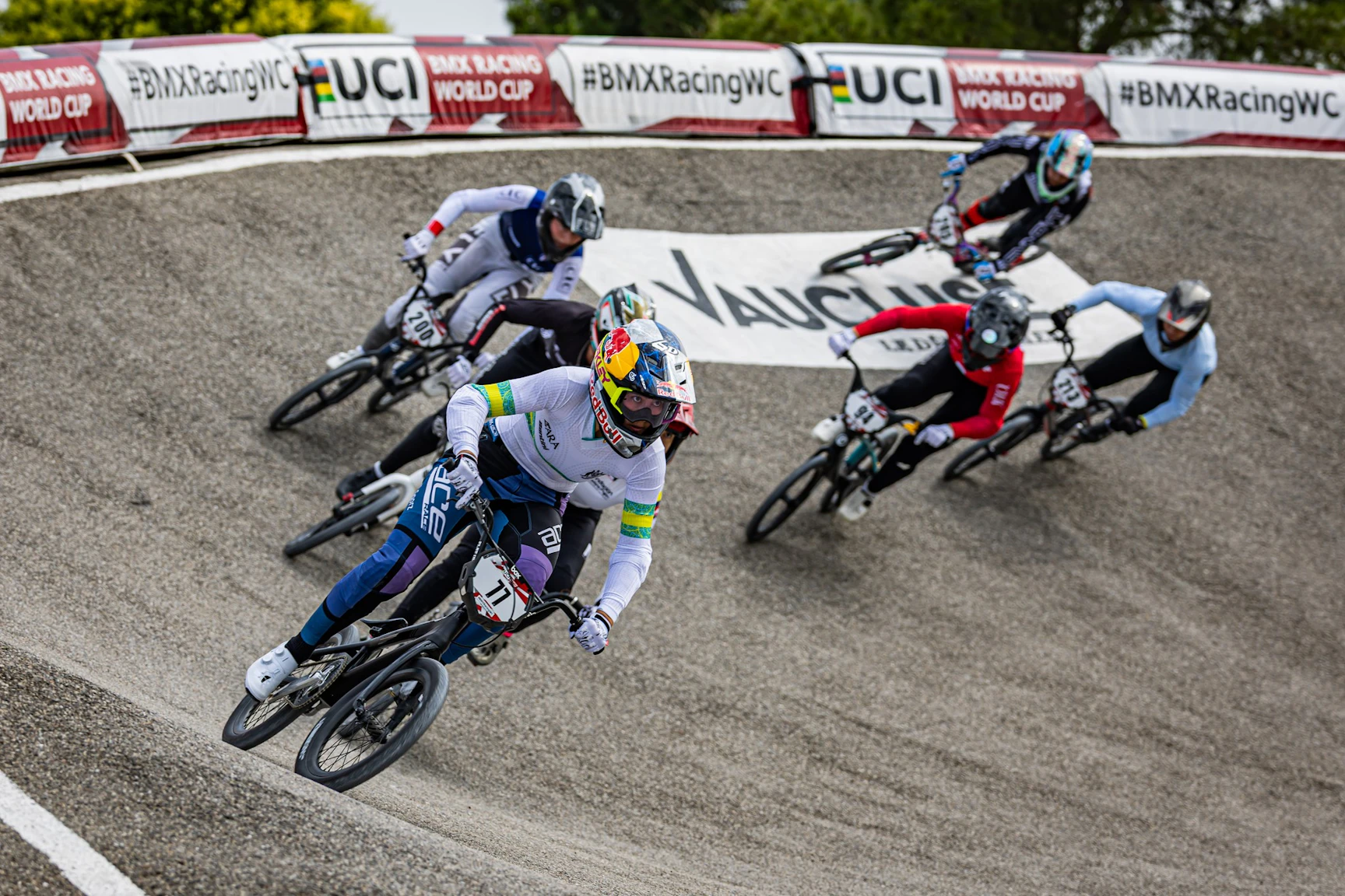 Saya Sakakibara racing at the Sarrians 2025 UCI BMX Racing World Cup. Picture: Navada Photography