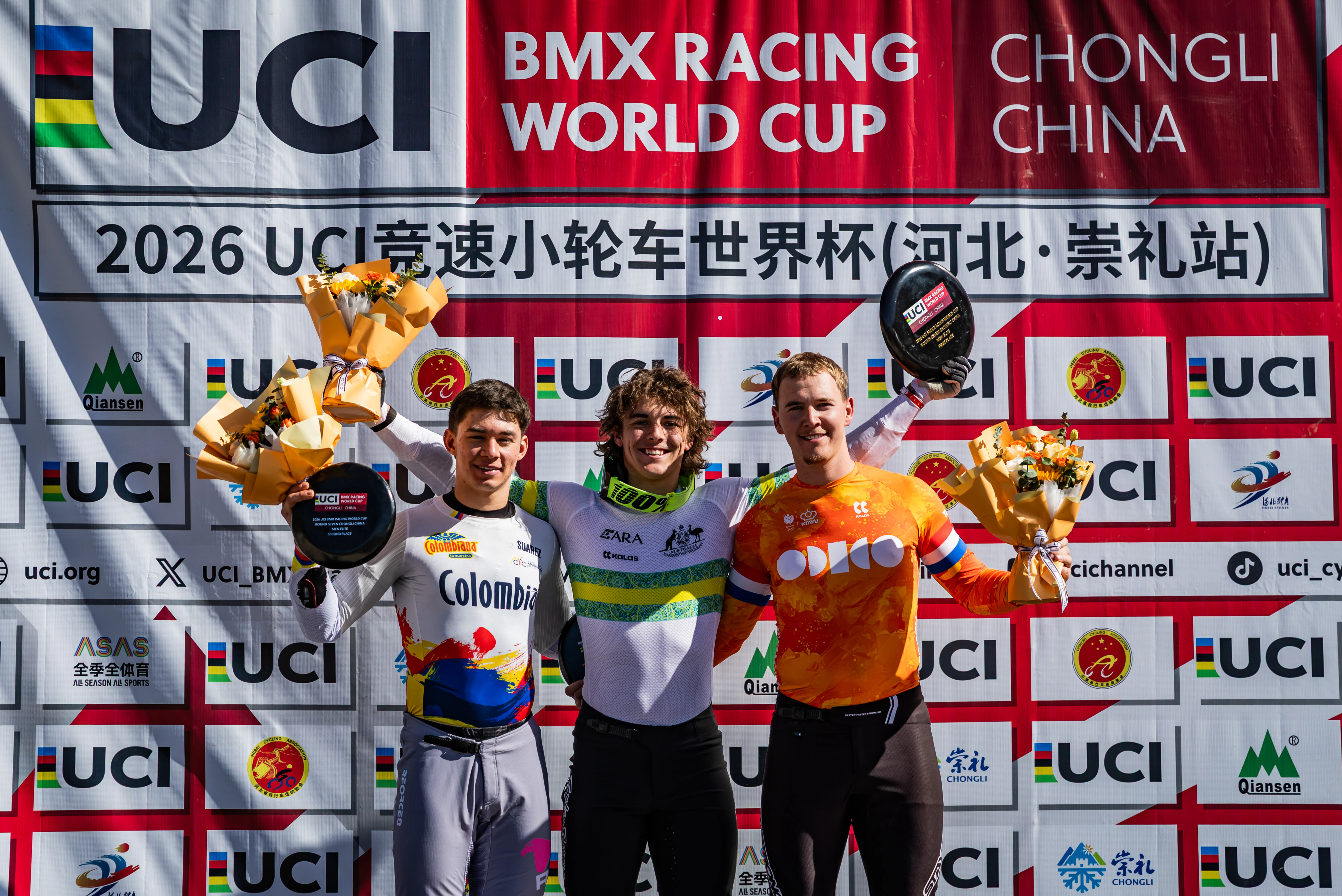 Josh Jolly after winning Round 7 of the 2026 UCI BMX Racing World Cup in Chongli, China. Picture: Navada Photography