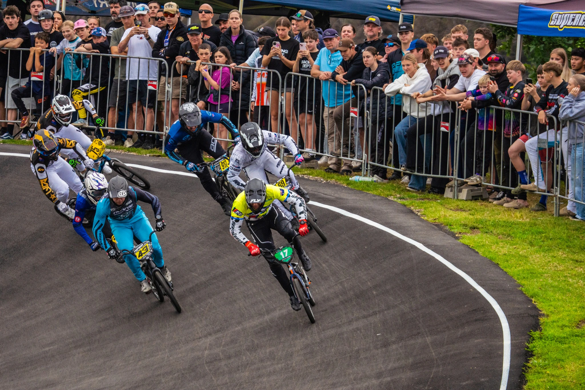 Superclass Men racing at Round 4 of the 2026 AusCycling BMX Racing National Series. Picture: Oksanen Media