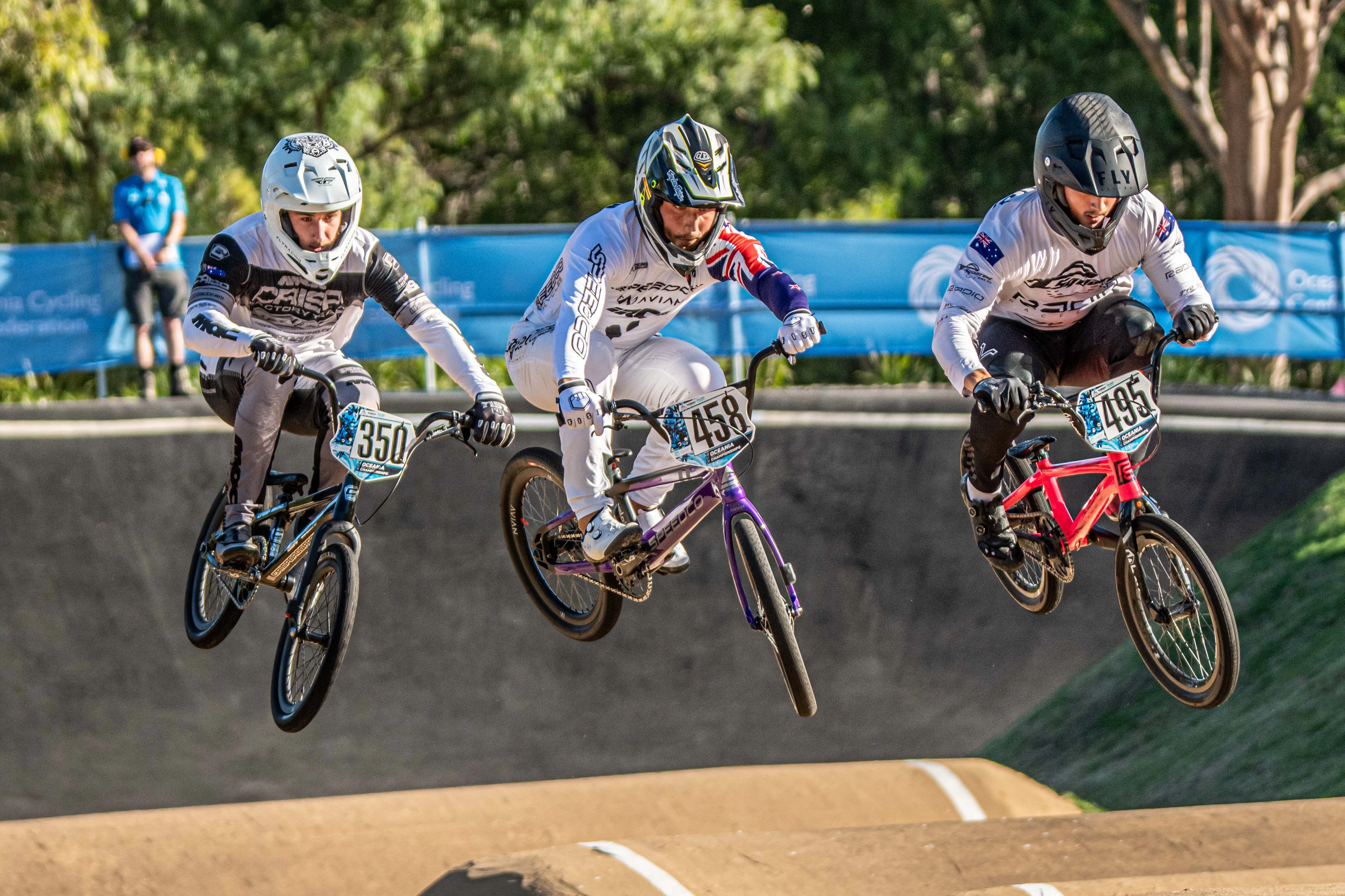 2024 Oceania BMX Racing Championships. Brad Game, Rico Bearman, Jesse Asmus. Picture: Bruce Morris / LUXBMX