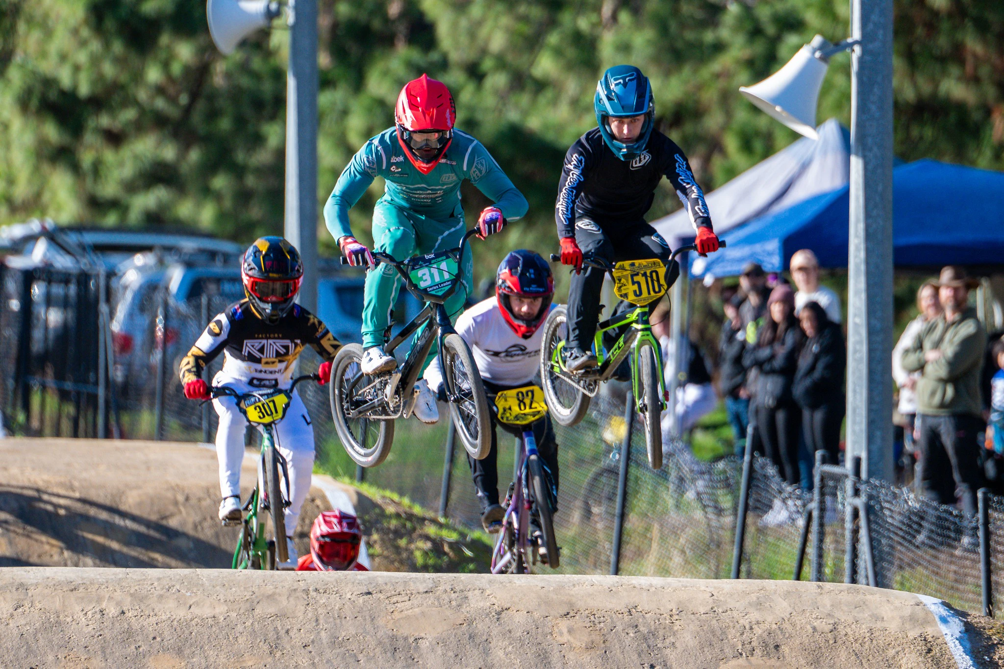 Joel Marsh and Matty Tidswell racing in Round 6 of the 2025 AusCycling BMX Racing National Series at Cross Keys BMX Club. Picture: Get Snapt