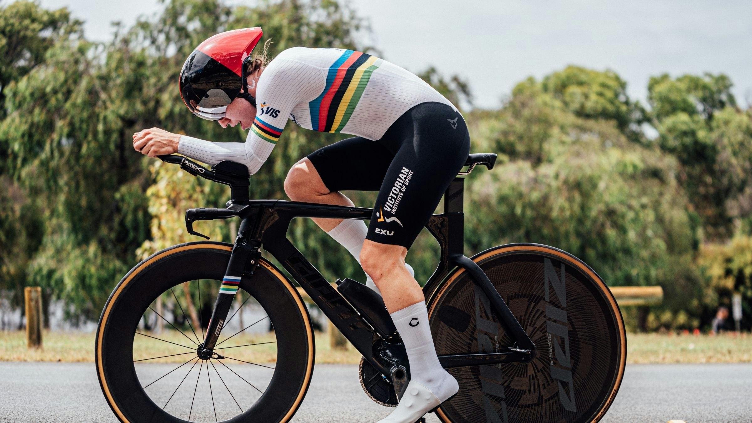 Tara Neyland, Australian para cyclist, in rainbow jersey of world champion during the individual time trial of the 2026 Westbridge Funds Road National Championships