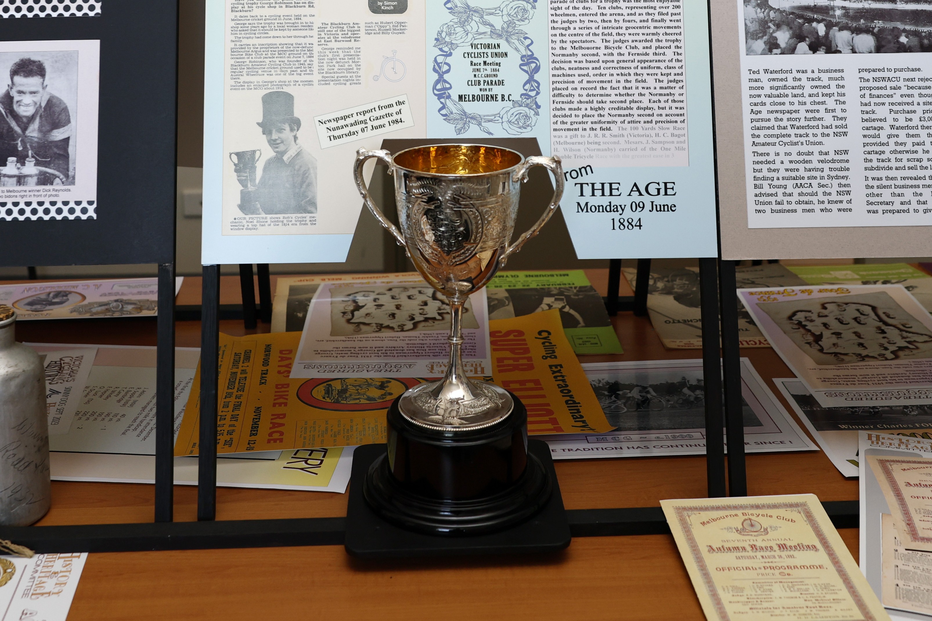 A trophy from 1884, part of the AusCycling Victorian History Archive managed by the AusCycling History and Heritage Victorian sub-committee