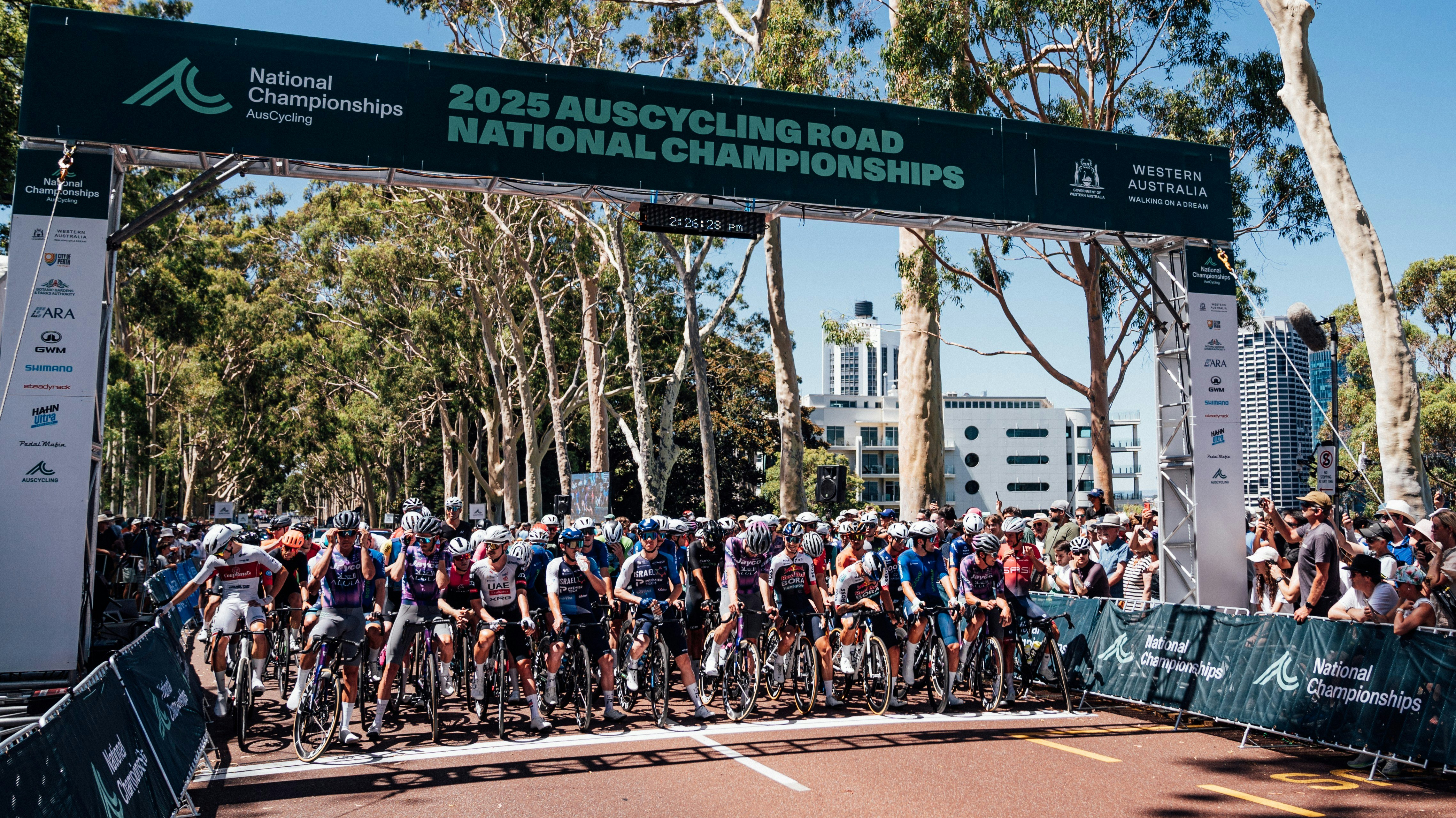 Start line of the AusCycling Road National Championships in Perth