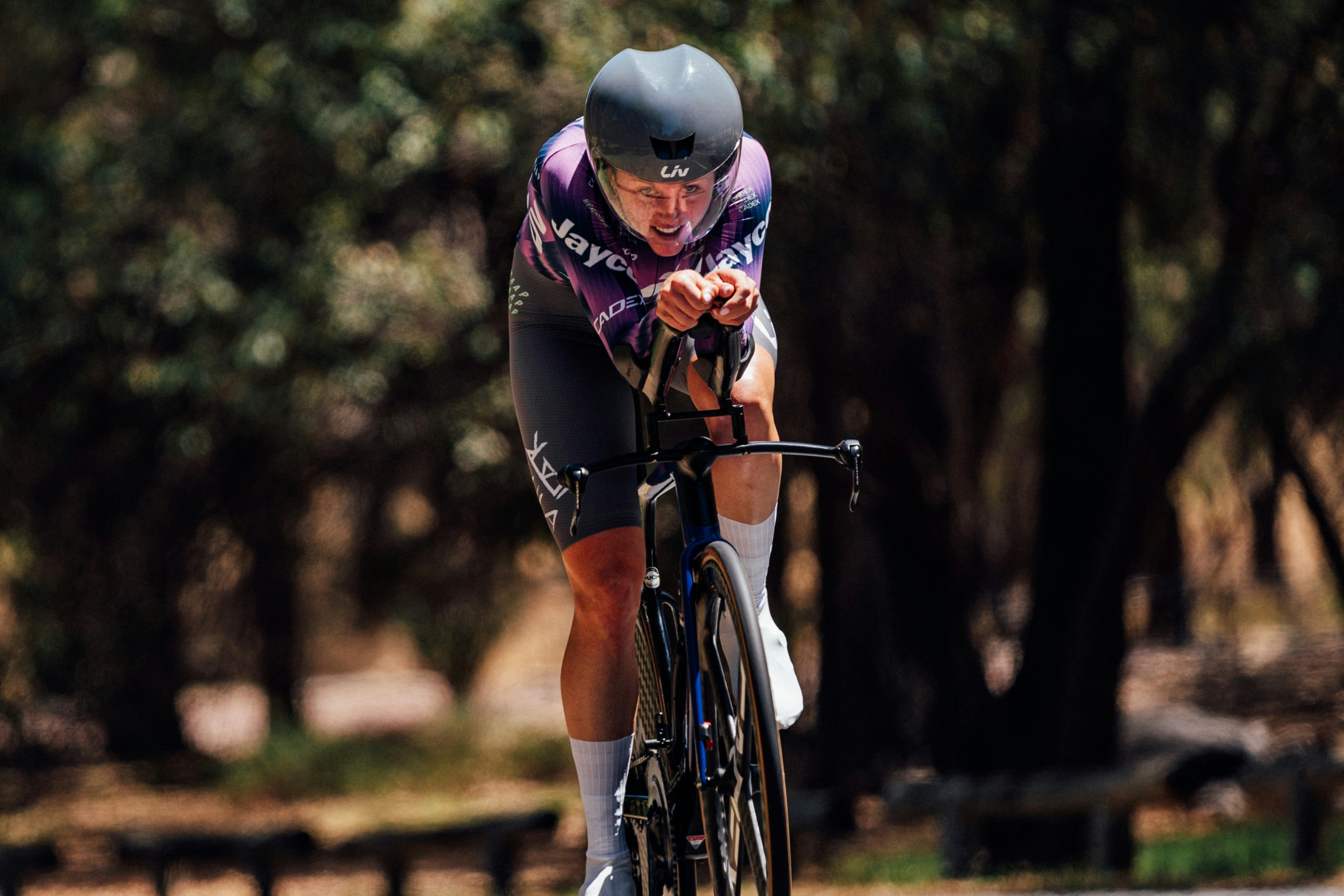 Amber Pate competing in the AusCycling individual time trial ITT national championship in 2025 in Perth
