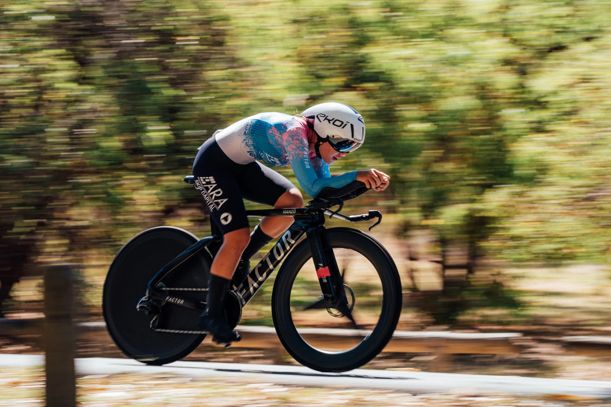 Amelie Sanders racing in the junior women's time trial at the 2025 AusCycling Road National Championships in Perth. Picture: ZW Photography