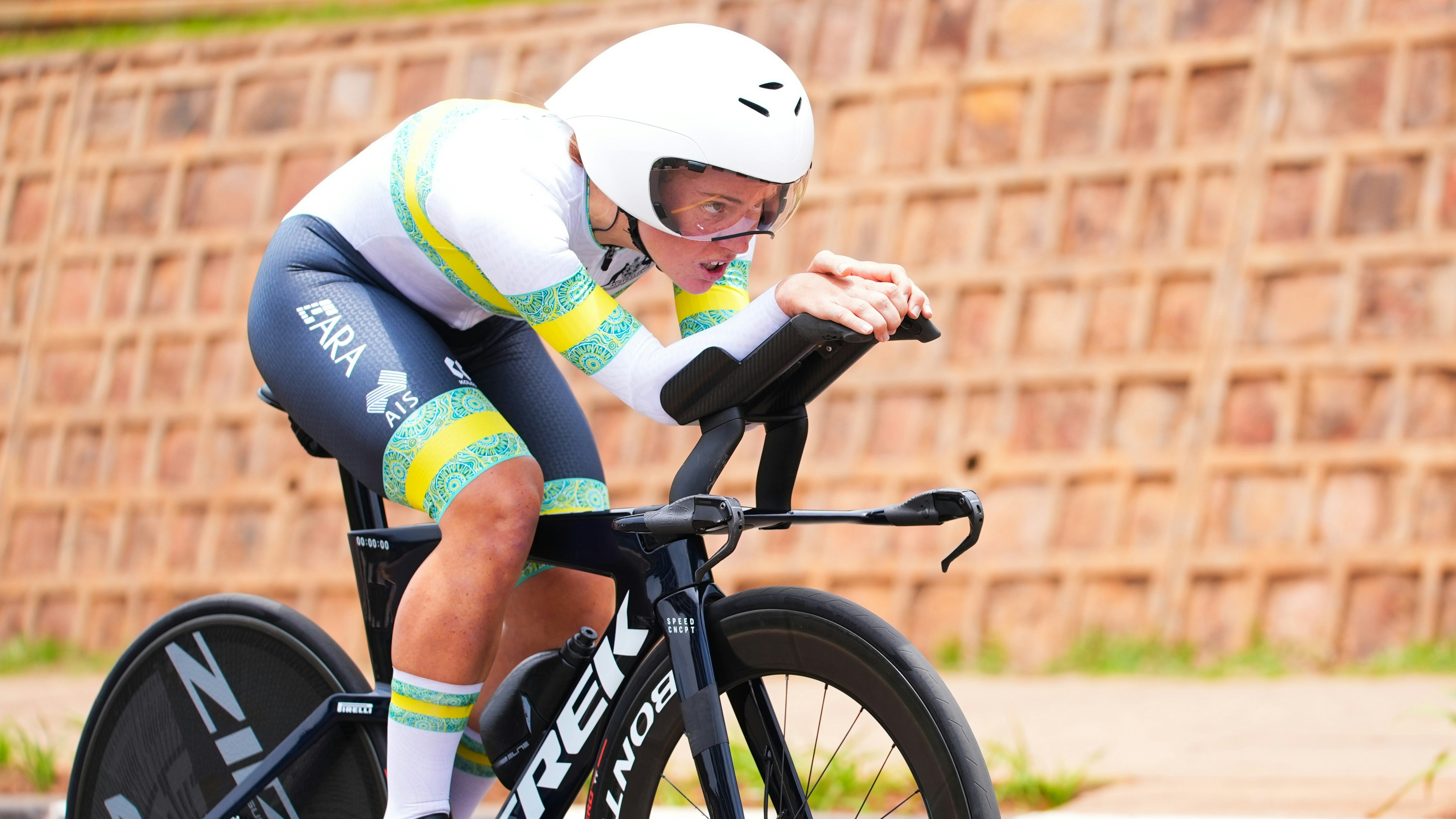 Felicity Wilson-Haffenden competing for the ARA Australian Cycling Team in the  2025 UCI Road World Championships - BK Arena to Kigali Convention Centre, Kigali, Rwanda - Women Under-23 Individual Time Trial (ITT)