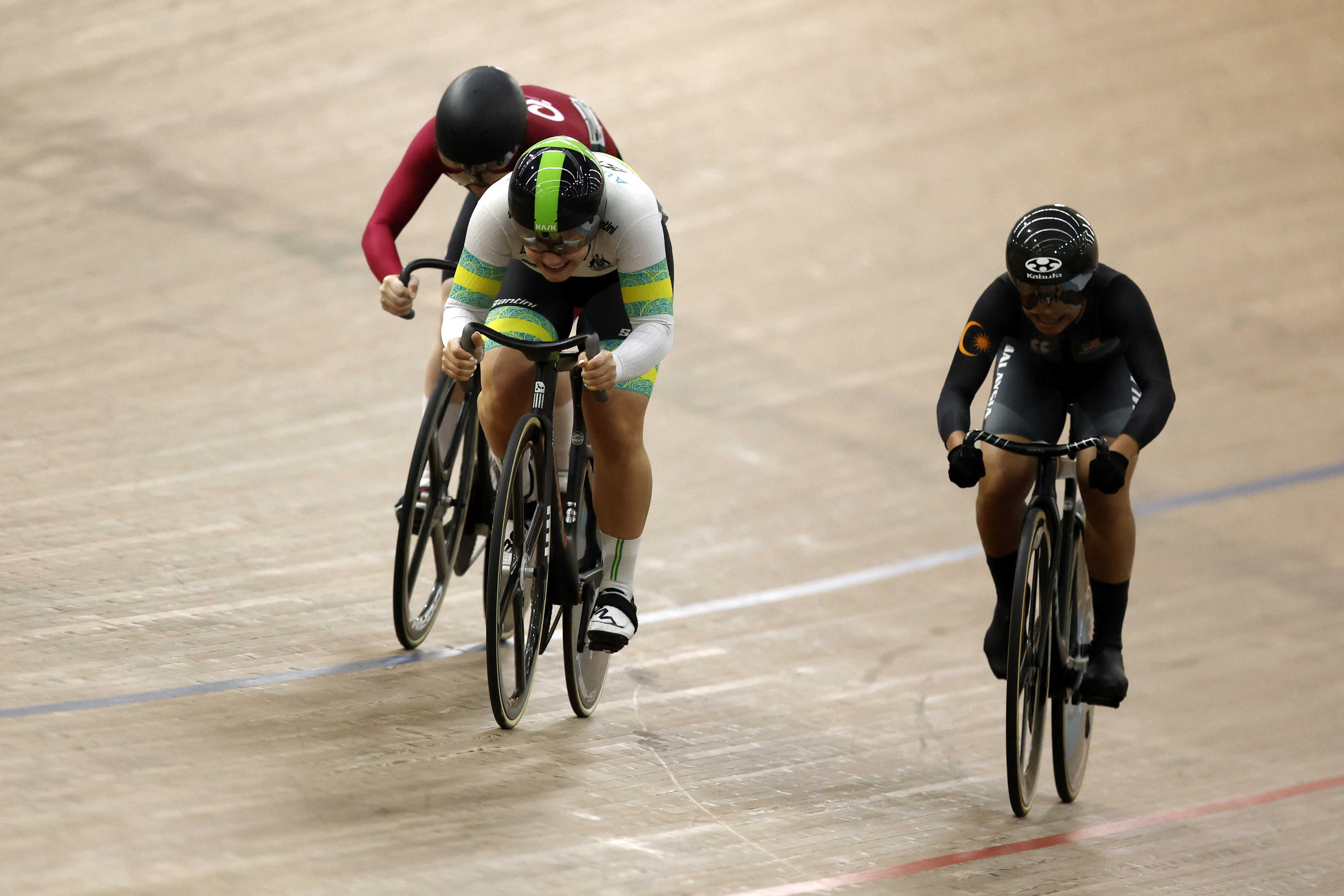 Alessia McCaig racing the UCI C1 keirin at the Quest Ivanhoe 128th Austral Wheelrace week. Picture: Con Chronis
