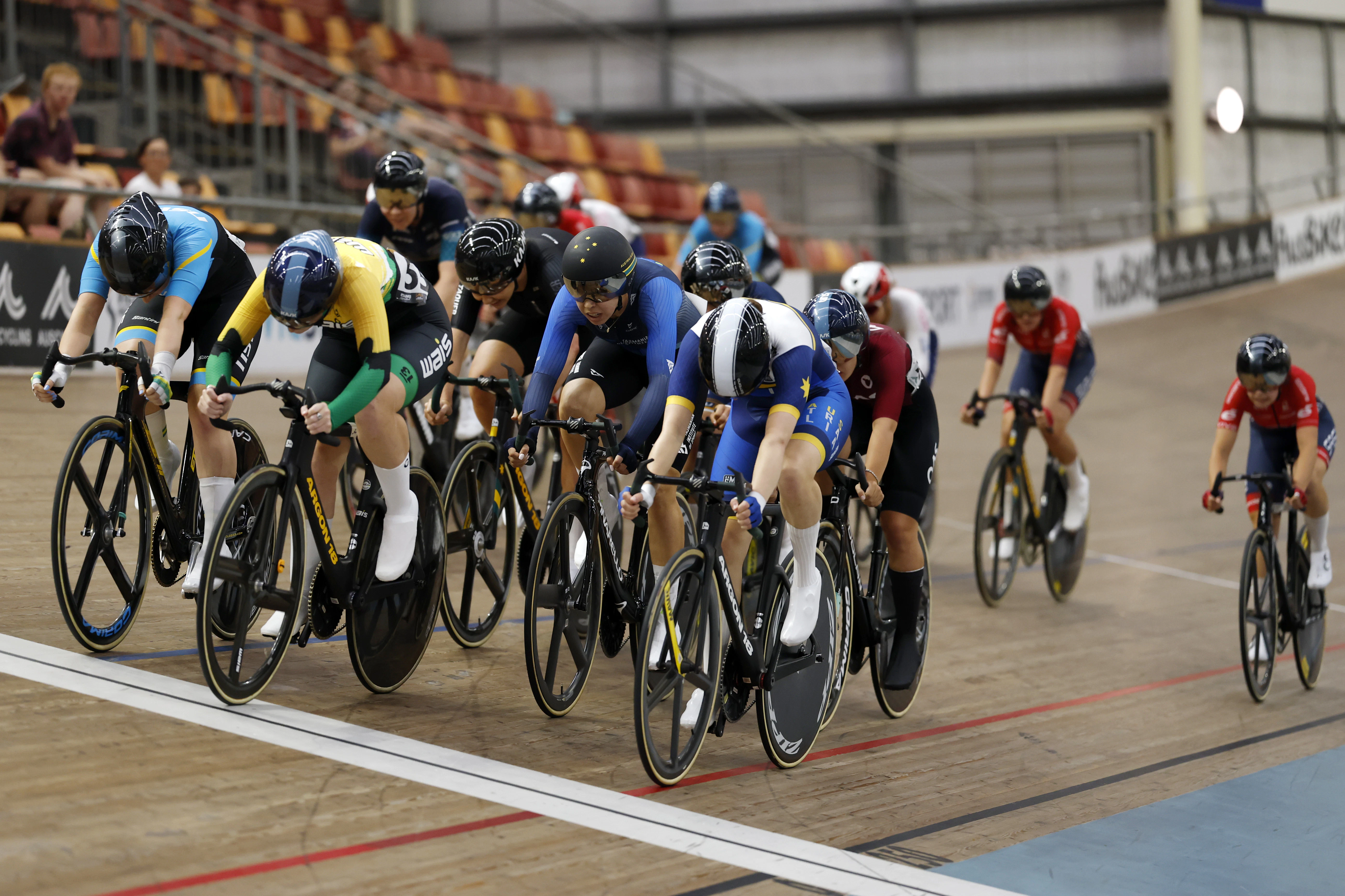 Elite women racing at the 2025 AusCycling Omnium National Championships in Melbourne. Picture: Con Chronis