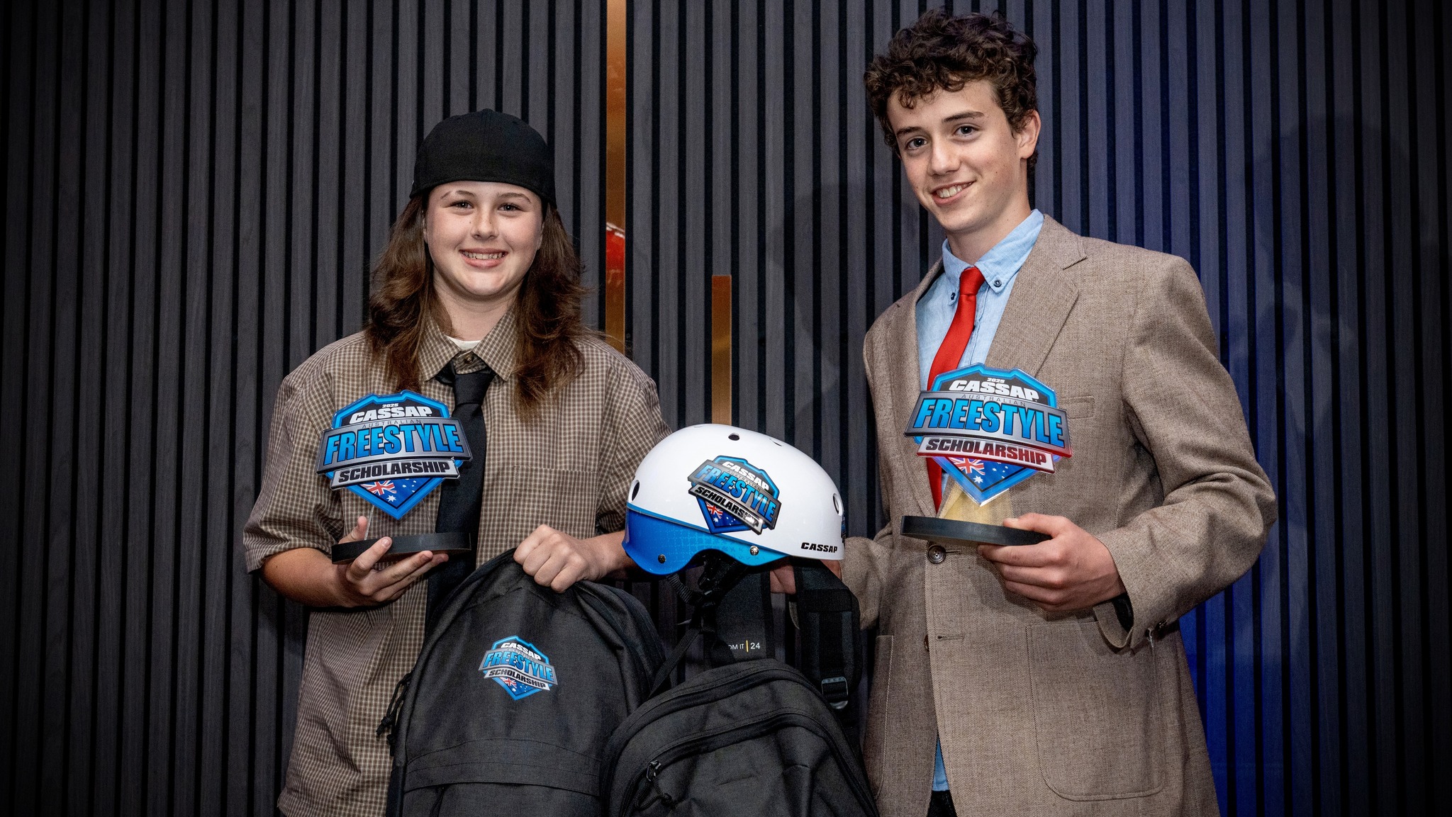 Evie Simpson and Felix Stokes are the Cassap Australian BMX Fresstyle Scholarship winners from the 2025 Australian BMX Hall of Fame Awards.