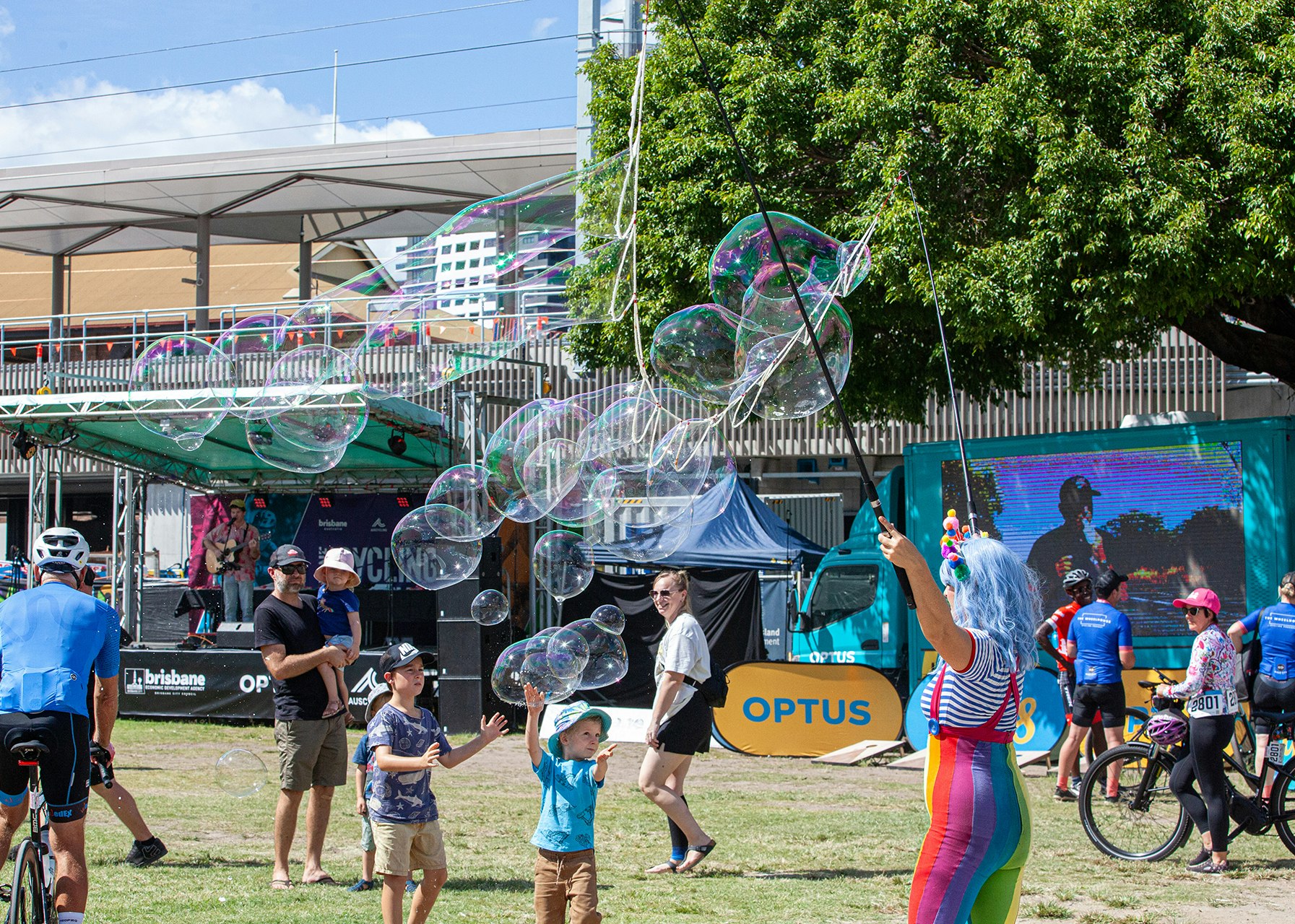 Bubble blowing and music at Active Lifestyle Expo