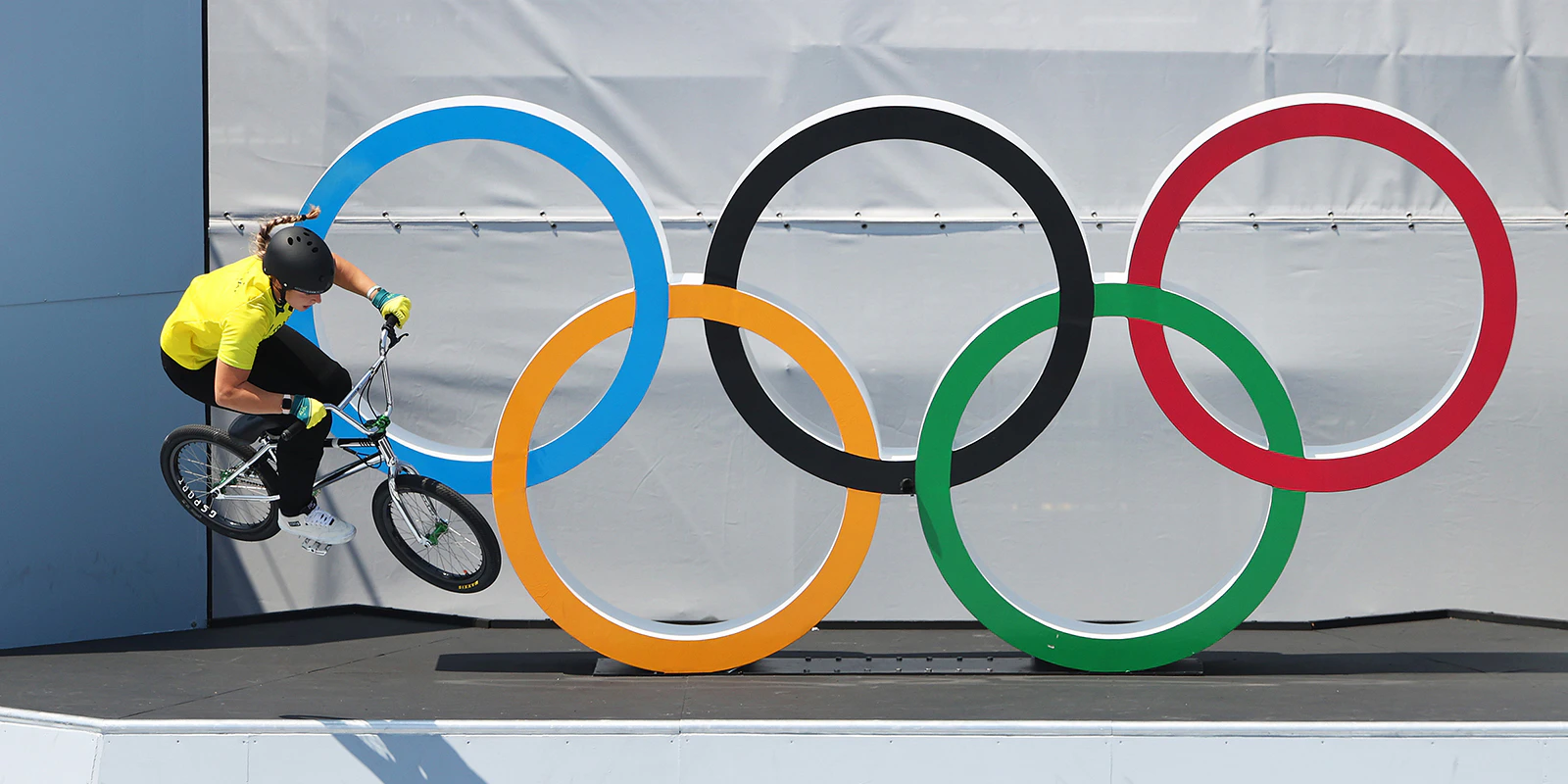 Australian BMX rider jumping at Tokyo Olympics
