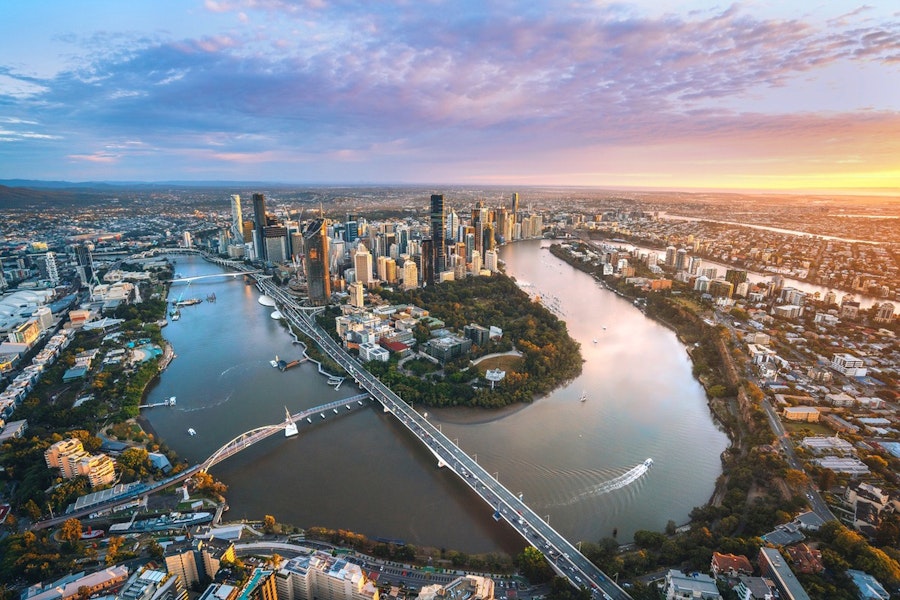 Aerial photo of Brisbane skyline