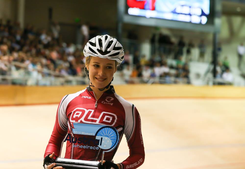 Brooke Tucker won the 2014 women's Austral Wheelrace from 110 metres while still a teenager. Picture: Con Chronis