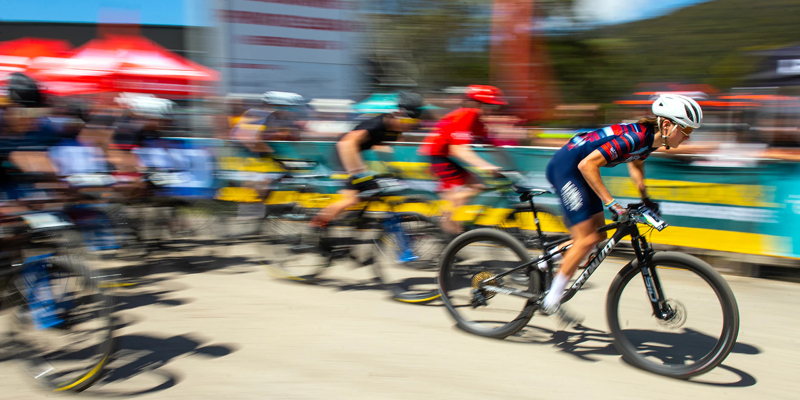 Road cyclists sprint finish