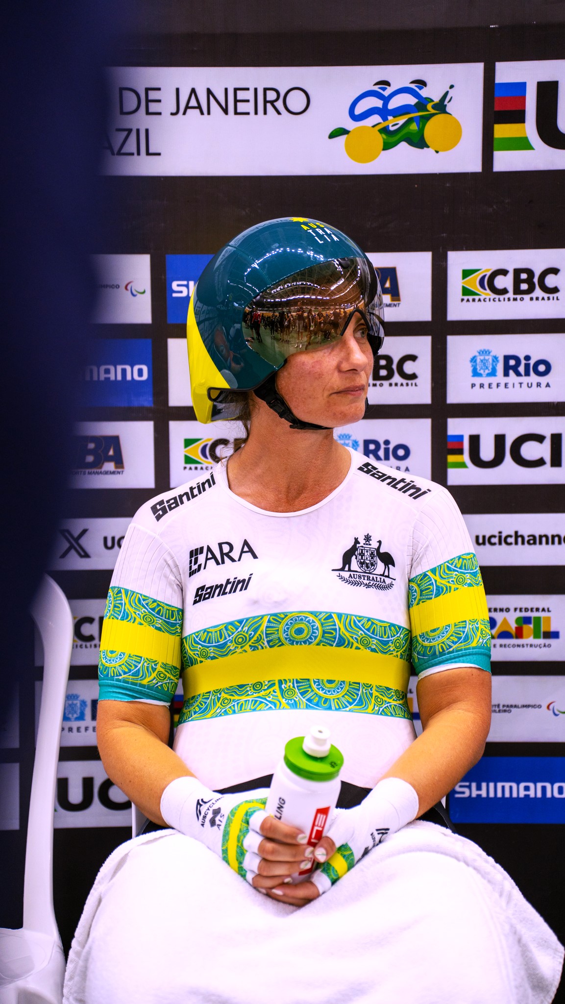 Emily Petricola waits to race in Rio Olympic Velodrome at the 2024 UCI Para-cycling Track World Championships. Picture: Michael Shippley.