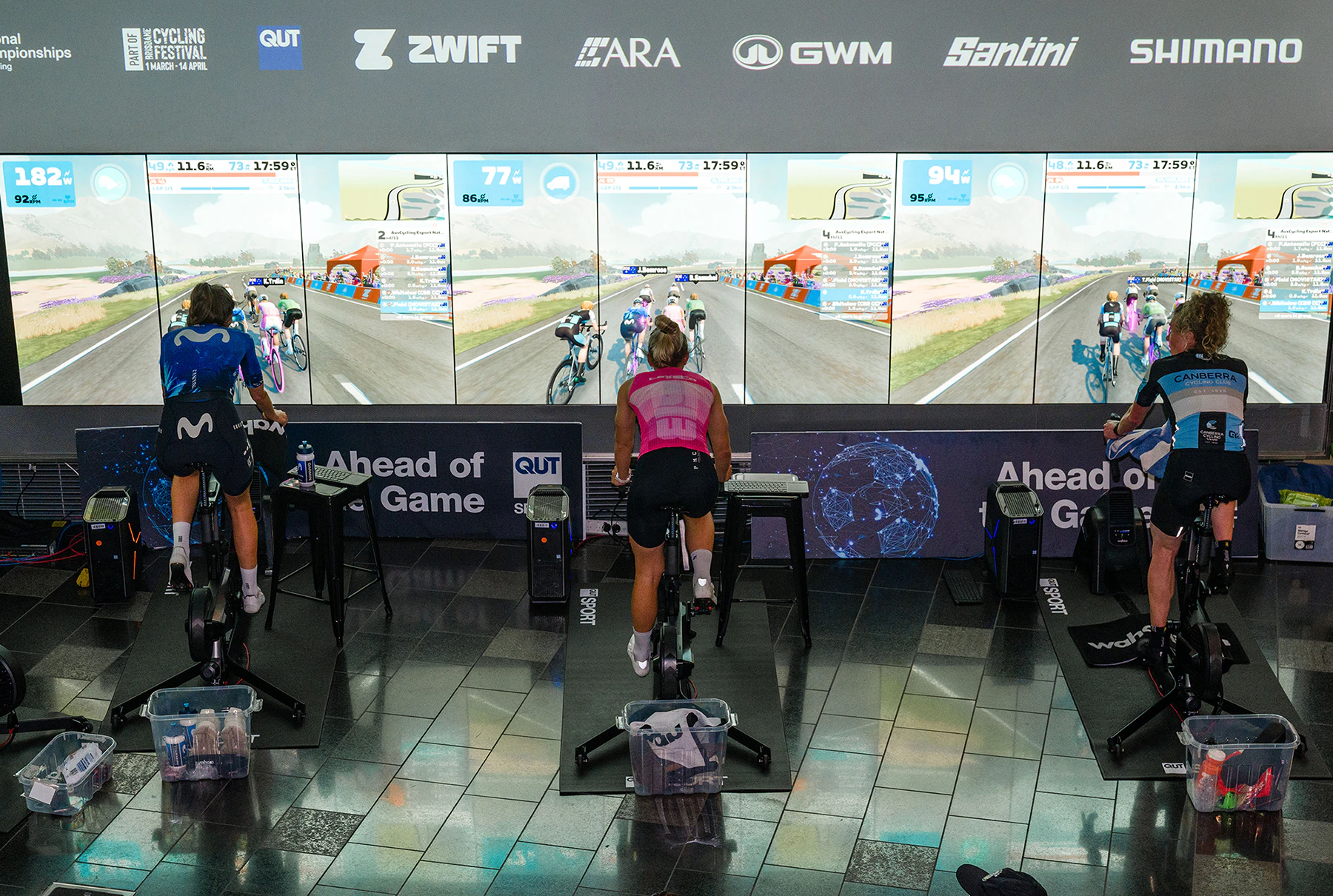 Cyclists competing in esports event