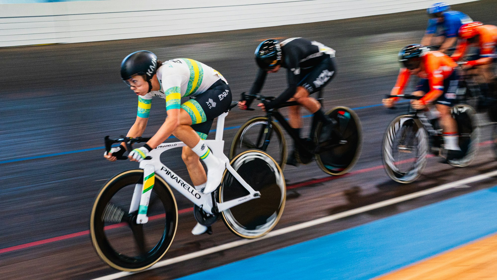 Georgia Baker racing at the 2024 UCI C1 International Belgian Track Meeting at the Eddy Merckx Flemish Cycling Centre in Ghent. Picture: Marc Bouwens