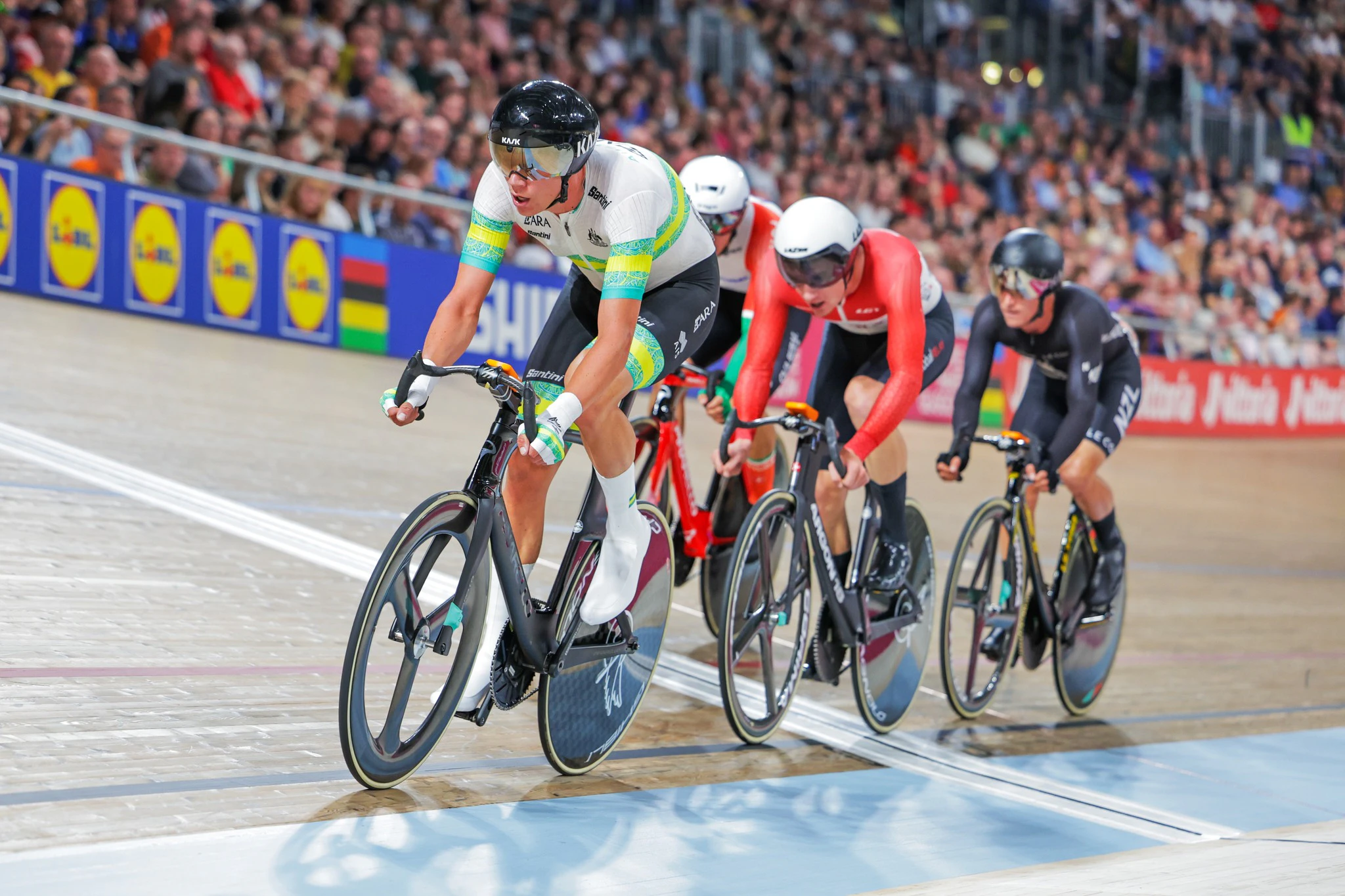 Kelland O'Brien racing at the 2023 UCI Track World Championships in Glasgow, Scotland. Picture: Will Palmer/SWpix.com