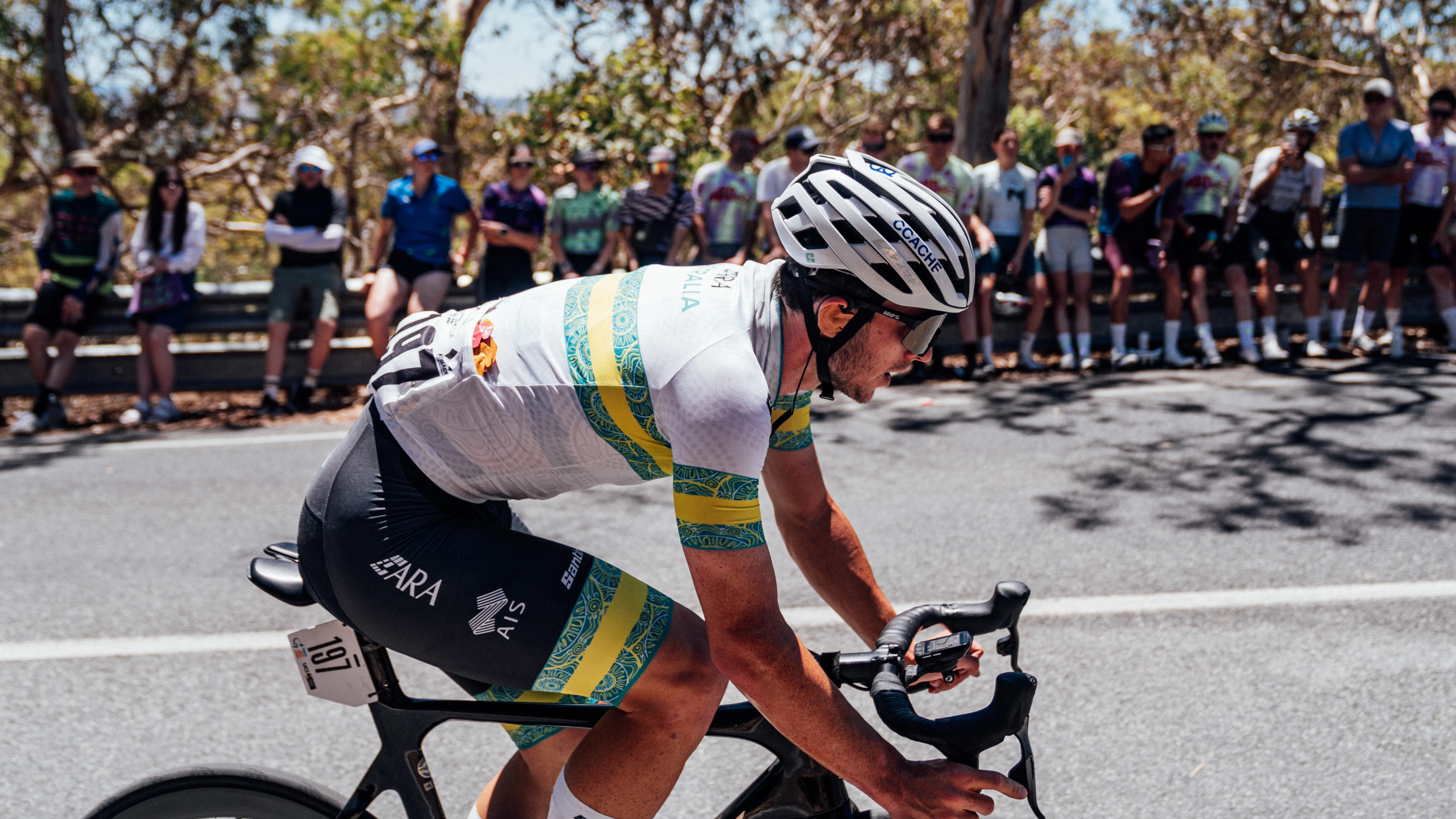 ARA Australian Cycling Team cyclist Liam Walsh climbing up Willunga Hill during the 2025 Santos Tour Down Under TDU