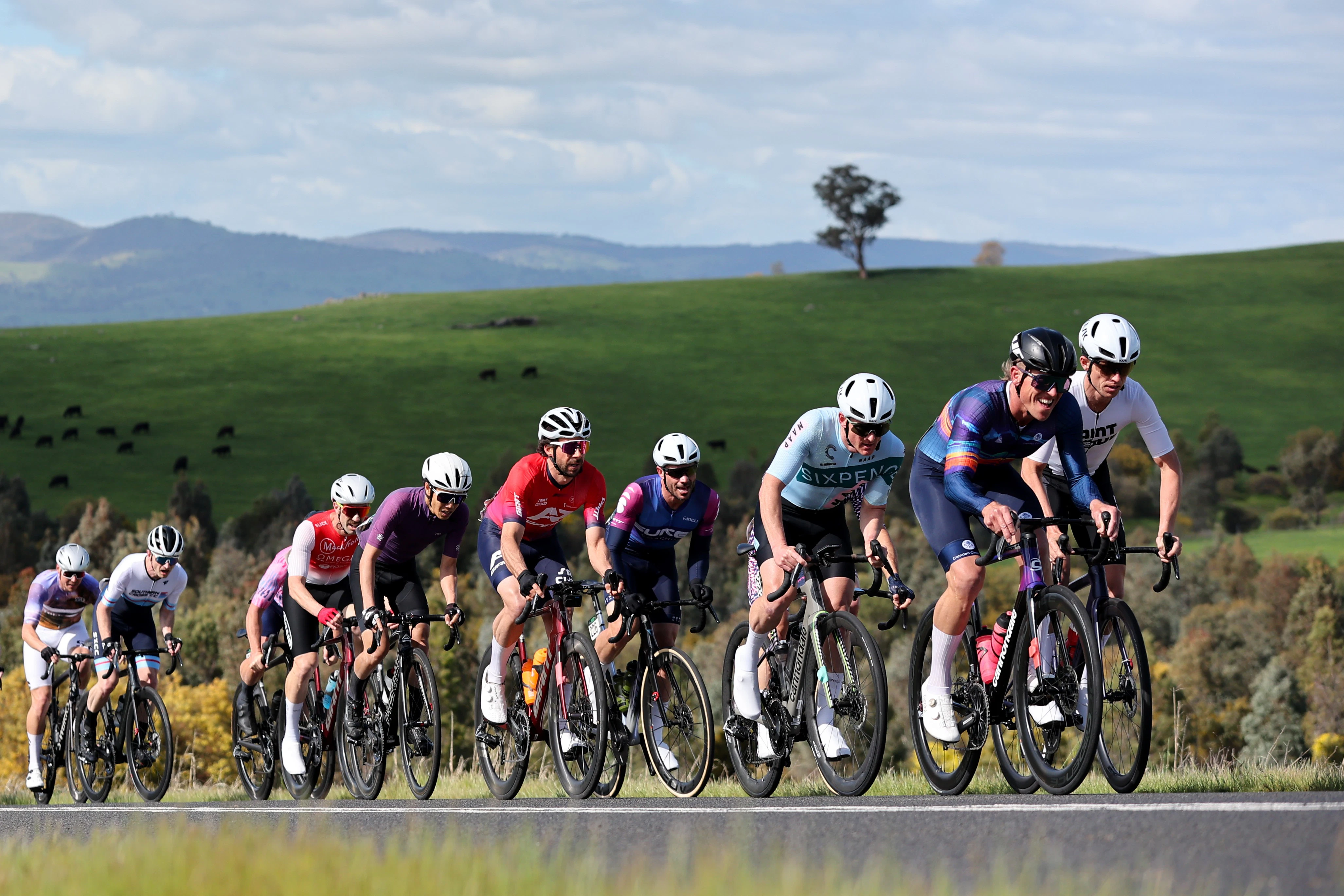 Masters men riders during their national championship road race in 2025 at the AusCycling Junior and Masters Road National Championships