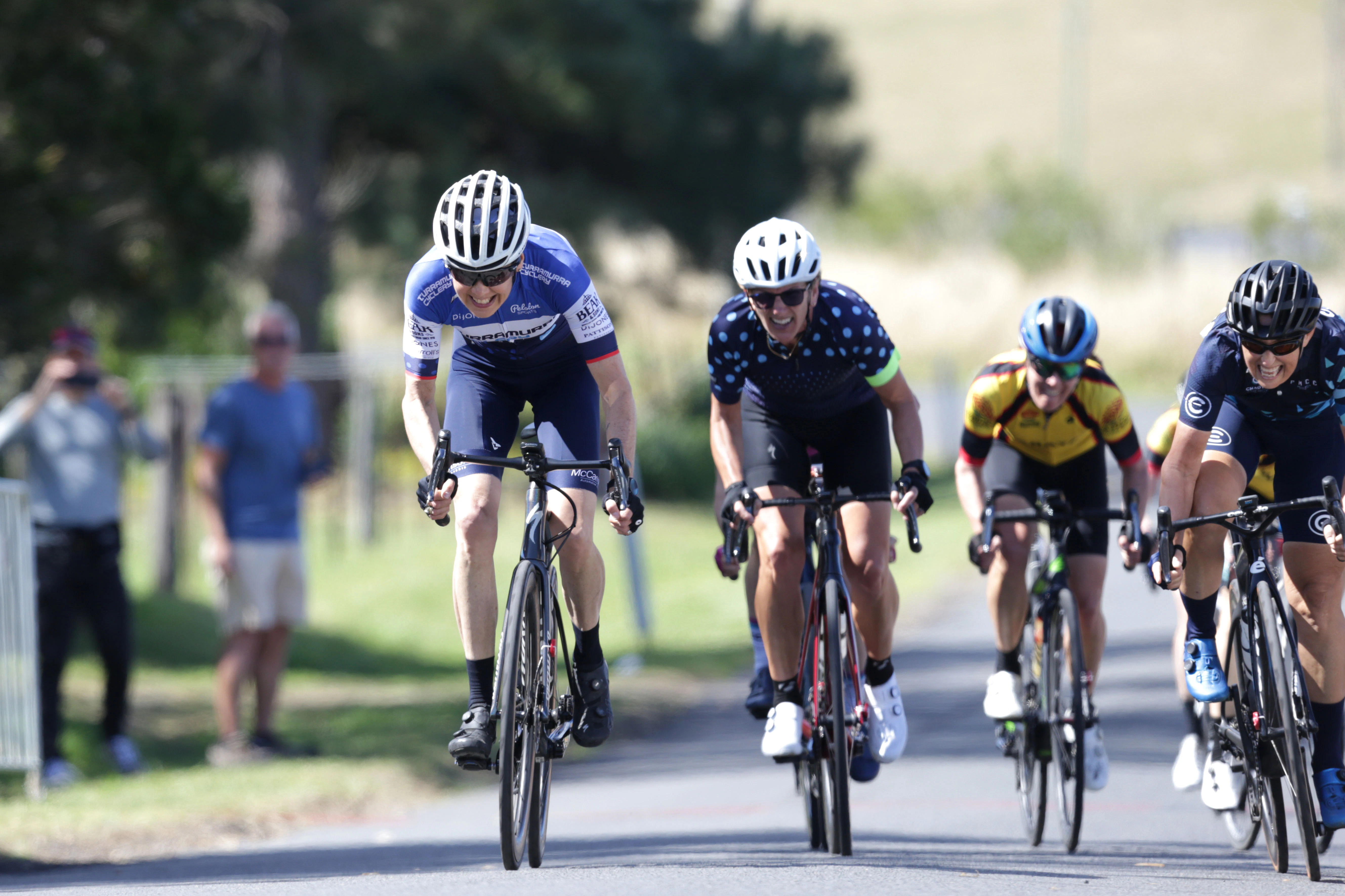 Masters women riders attacking. Picture: John Veage