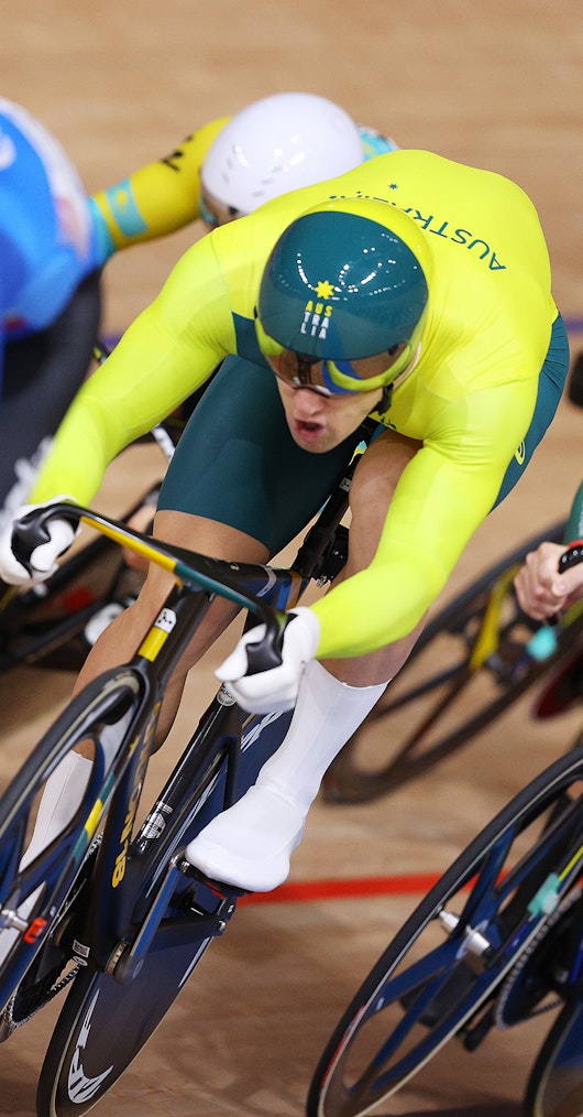 Matthew Glaetzer sprinting at Tokyo Olympics