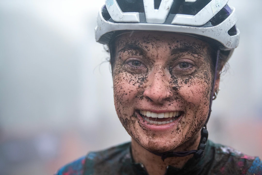 Muddied rider - close-up