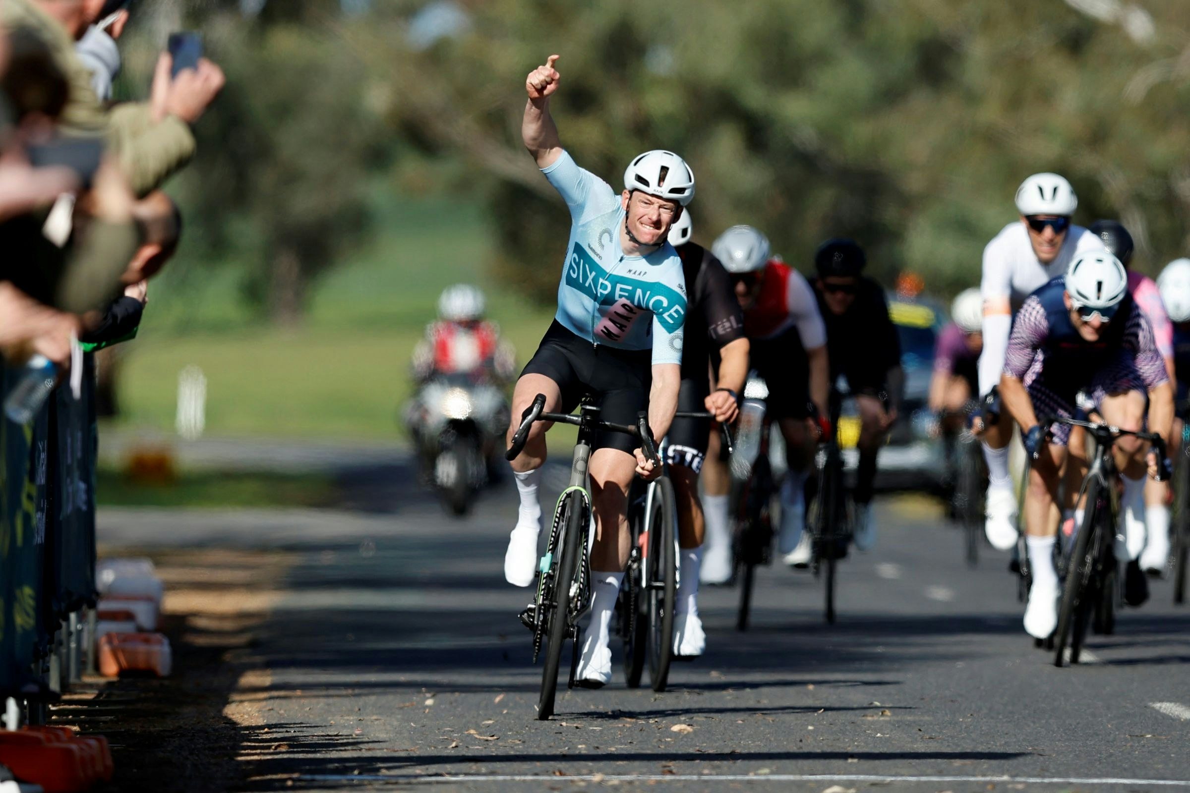 Garry Millburn wins a masters road race at the 2025 AusCycling Junior & Masters Road National Championships in Wagga Wagga