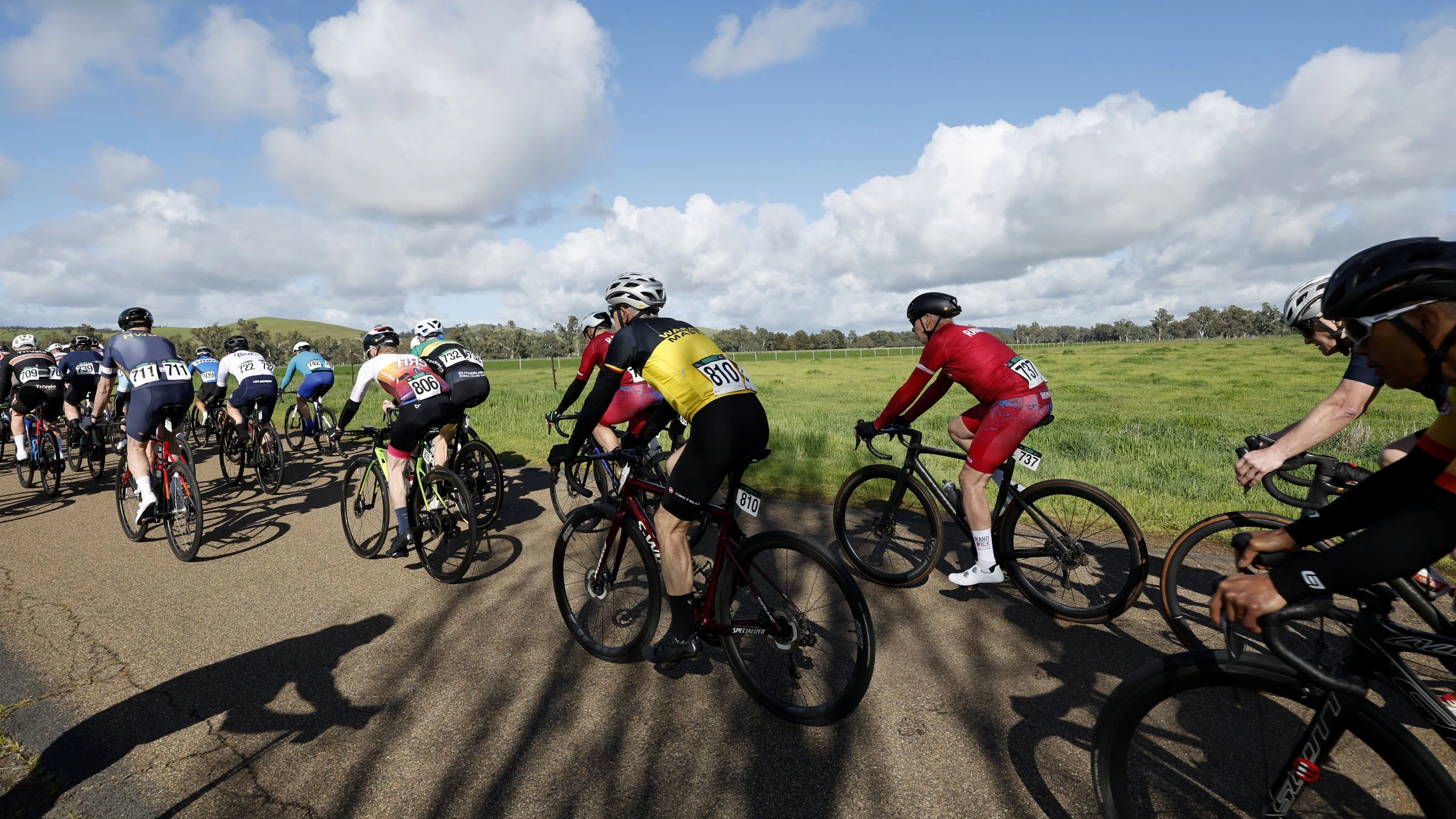 A rear shot of a bunch in the Masters Road National Championships