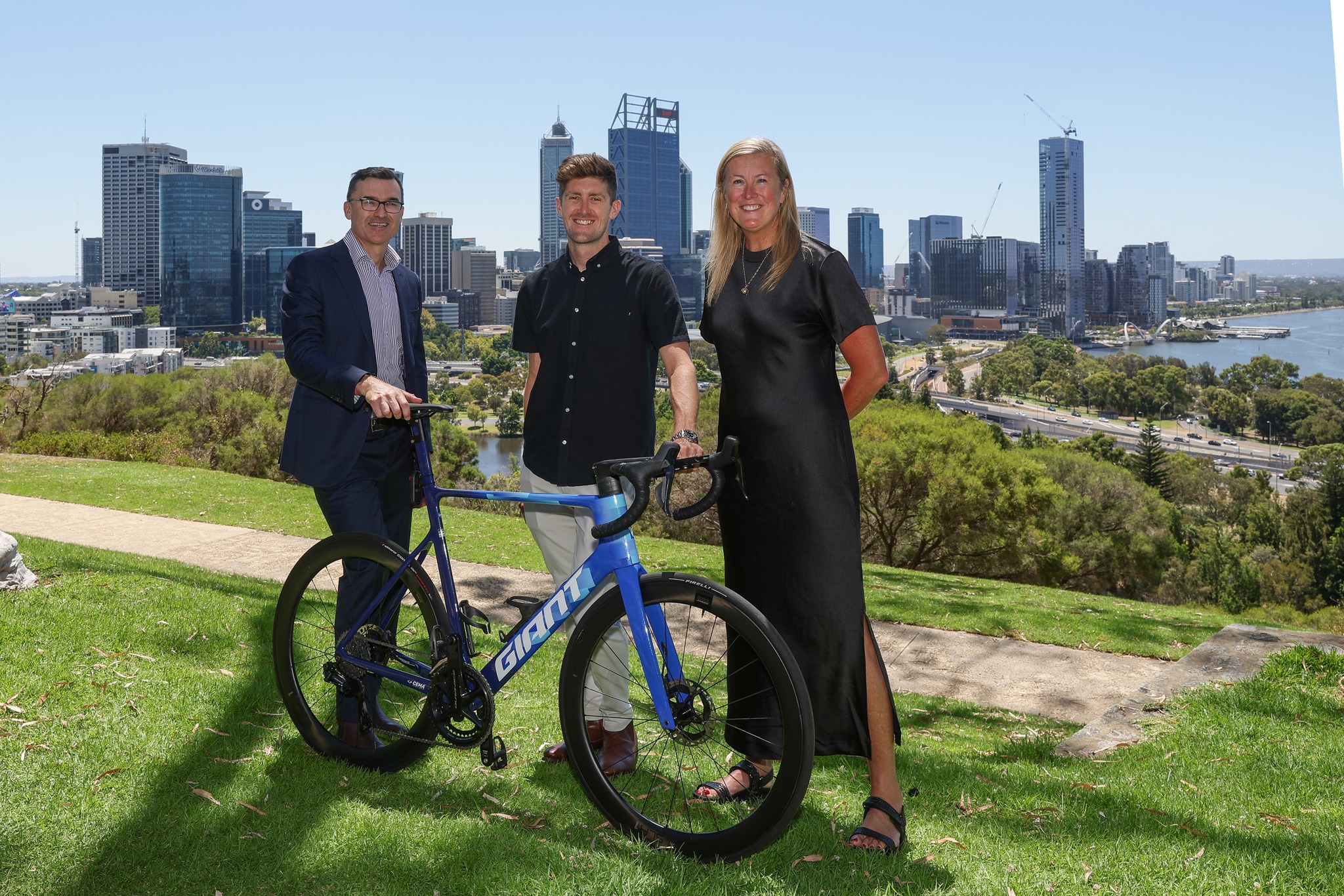 Perth pro cyclist Luke Durbridge and AusCycling CEO Marne Fechner during the Road National Championships announcement in Perth in January 2024. Picture: John Koh