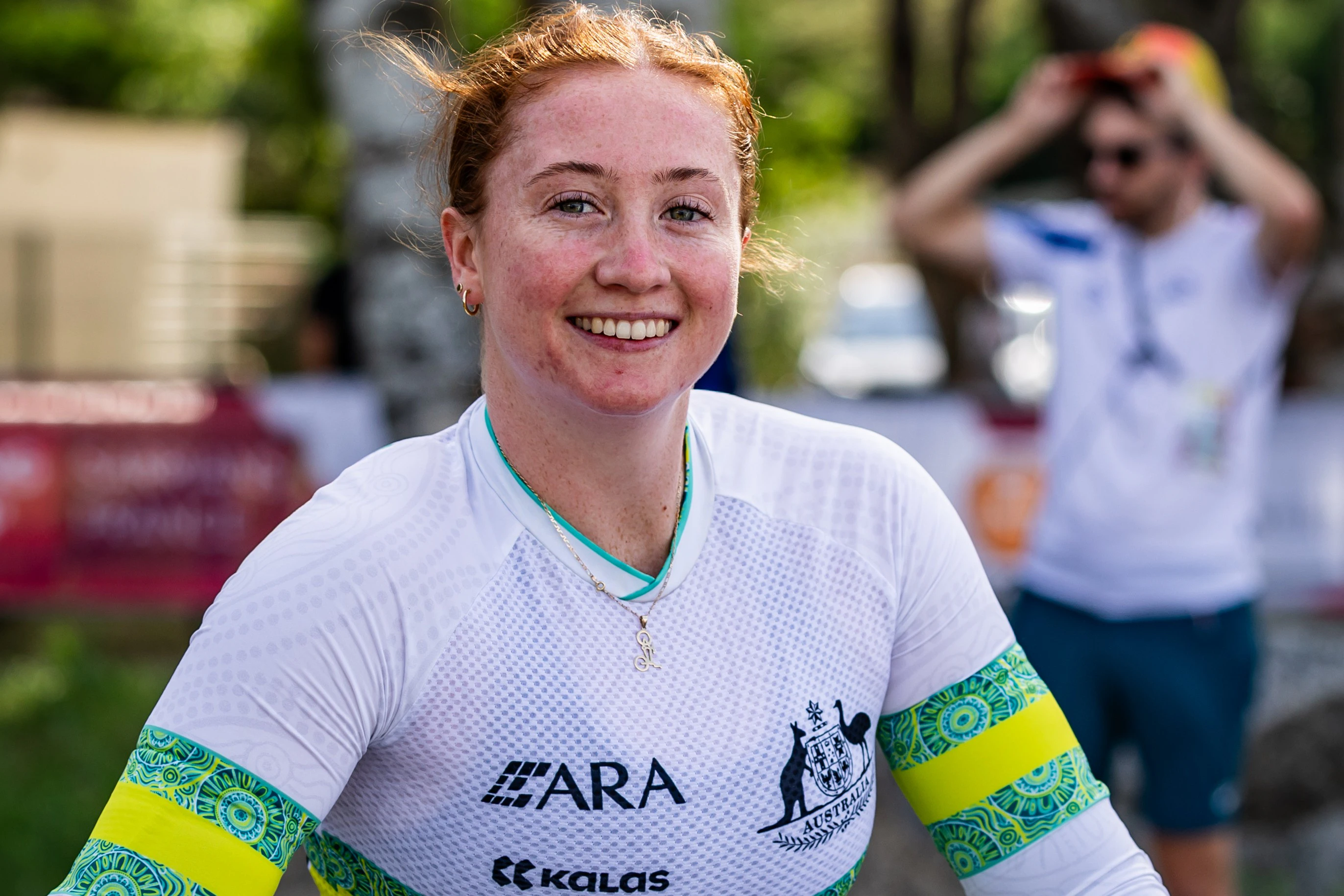 ARA Australian Cycling Team BMX Racing athlete Sienna Pal smiles for a photo at a UCI World Cup event in Sarrians, France ahead of the 2026 UCI BMX Racing World Championships in Brisbane, Queensland, Australia