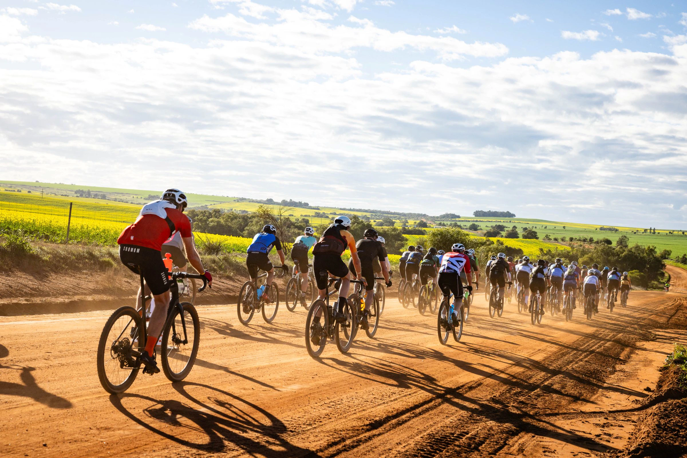 Gravel cyclists competing during the Backroads Gravel event in Western Australia