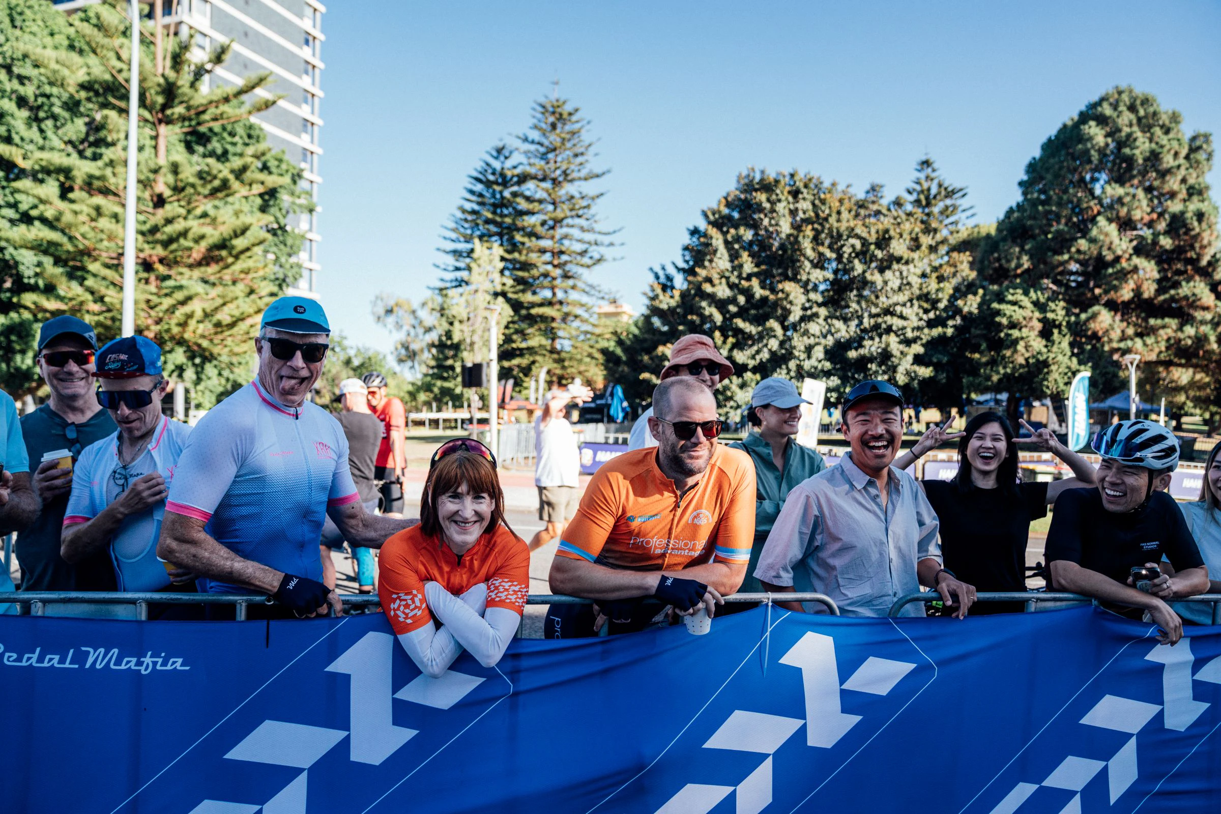 Spectators behind a Pedal Mafia sign at the 2025 AusCycling Road National Championships in Perth
