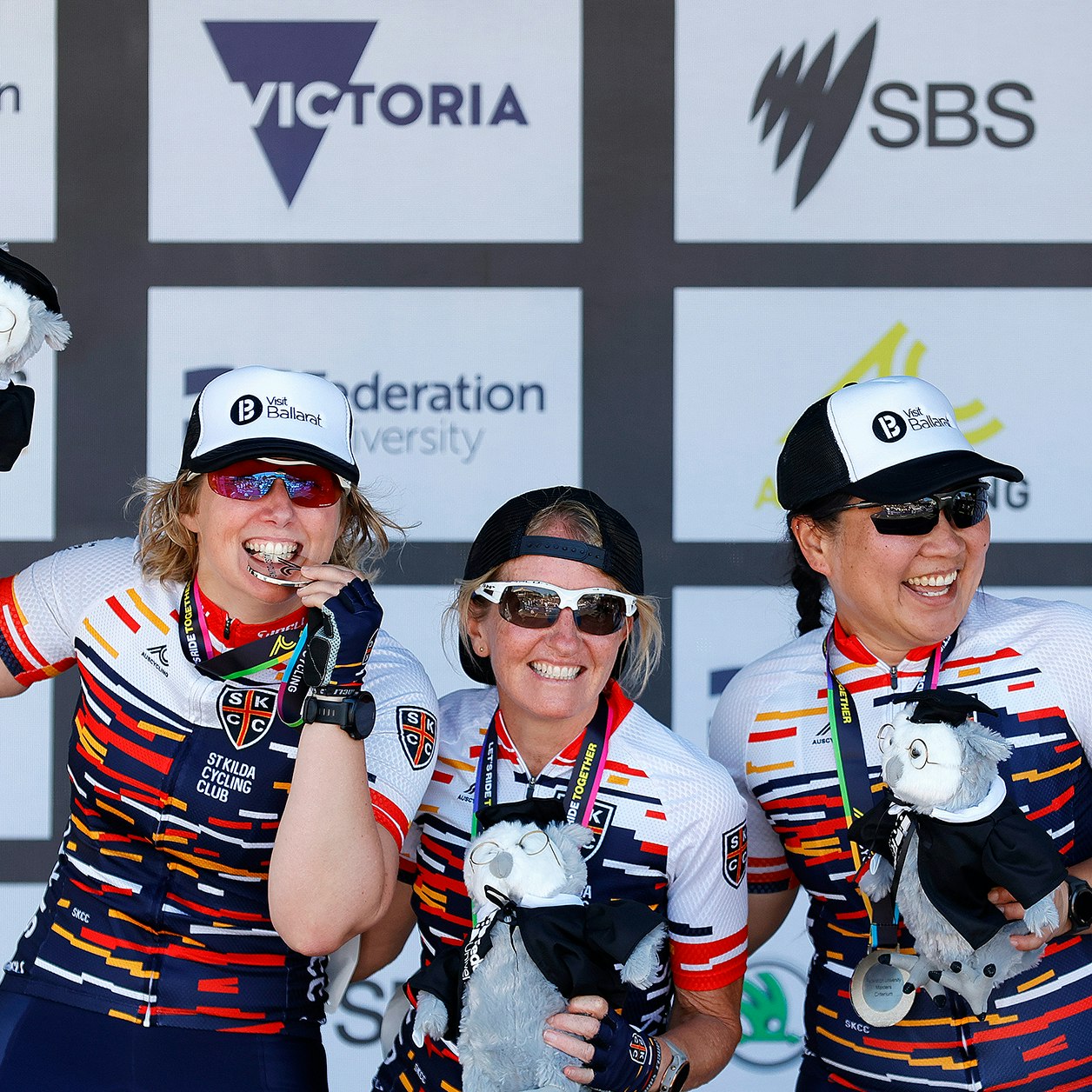 St Kilda cycling club members celebrating at Road National Championships