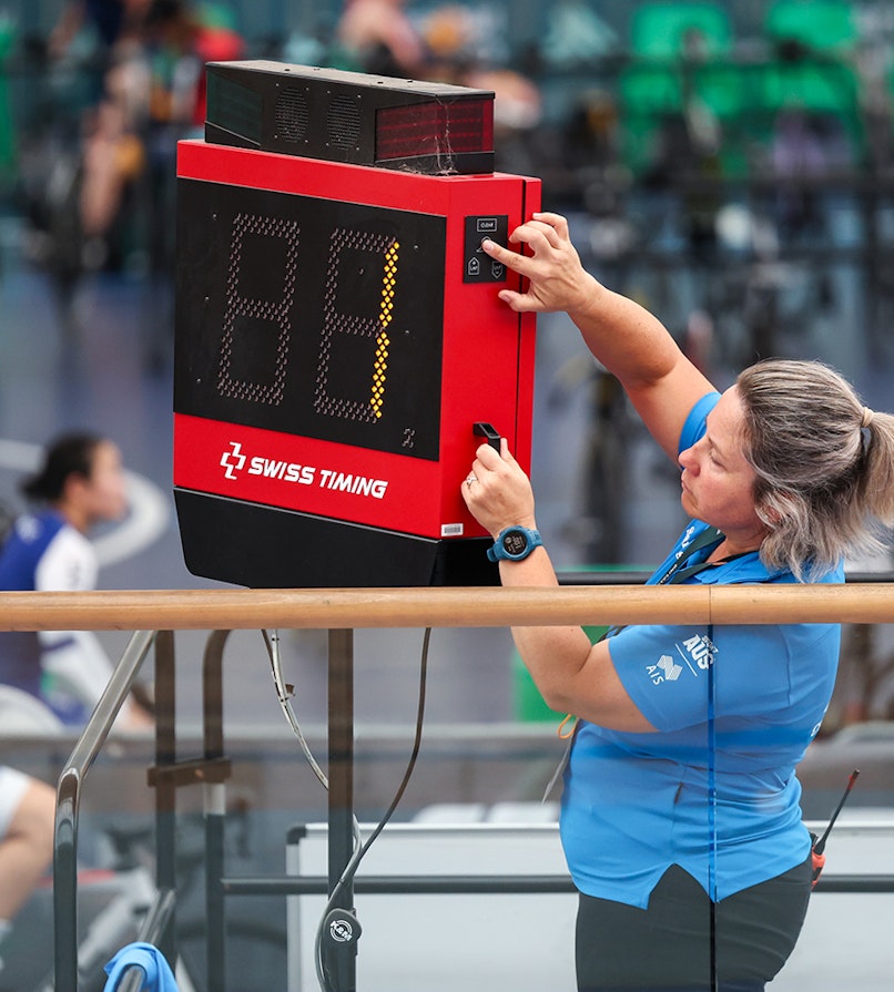 Commissaire at track nationals setting race clock