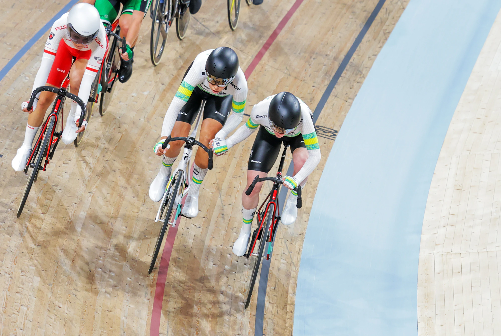 Track cyclists competing in race